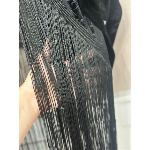 NWOT Roxy Black Wings of Raven Velvet Fringe Kimono Top Open Cardigan Women's XS - Picture 5 of 10